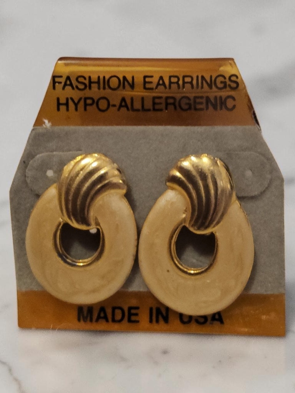 Hypo-Allergenic Gold and Cream Fashion Hoop Earrings